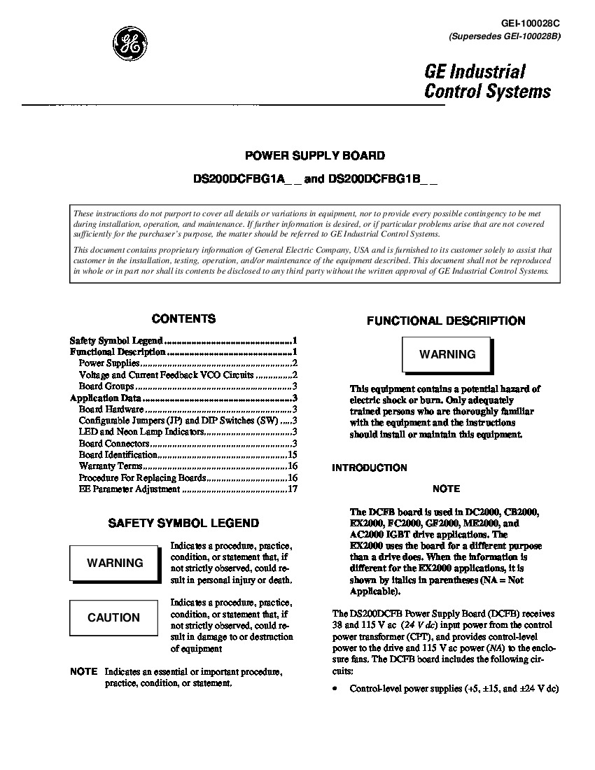 First Page Image of DS200DCFBG1 MANUAL GEI-100028C.pdf